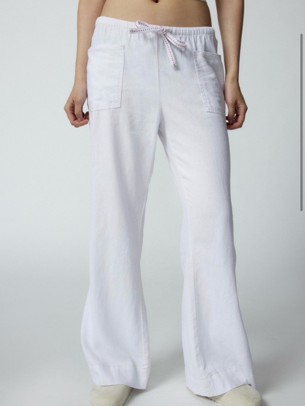 Women's White Drawstring Linen Pants